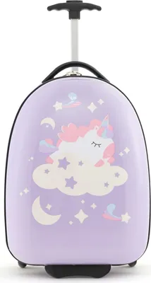 Produktbild von COSTWAY 16" Kinderkoffer, Kindertrolley mit 2-stufigem Teleskopgriff, Kinder Handgepäck Reisegepäck Hartschalenkoffer für Jungen & Mädchen (Einhörner, 16")