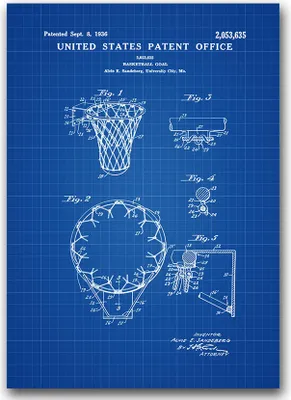 Produktbild von Poster - Canvas - Leinwand - 59,4 cm x 84,1 cm - Fotoposter - Leinwandkunst - Basketballkorb US-Patent