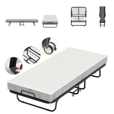 Produktbild von Jopassy 90x200cm Gästebett Klappbett mit Matratze und Schutzhülle bis 150kg, auf Rädern