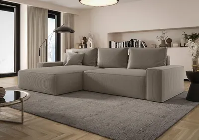 Produktbild von BEDANTE ECKSOFA MONA mit Schlaffunktion POSO 03 Hellbraun Links L-Form Sofa mit Stauraum Bettkasten Wohnzimmersofa Couch Sofa Bettsofa Bettkasten Bettcouch