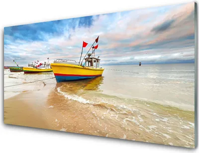 Produktbild von Acrylglasbilder 100x50 Wandbild Druck Boote Strand Meer Landschaft
