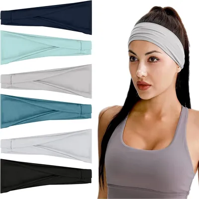 Produktbild von Flintronic 4/6 PCS Sports Damen Stirnband, Baumwollstretch Schweißband Mischfarben, Wicking Stretchy Stirnband für Frauen Sport/Yoga/Laufen/Fitness