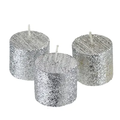 Zdjęcie produktu dla Świece ze srebrnym brokatem 3,8 cm - 3 szt.