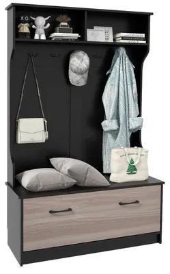 Immagine prodotto di Appendiabiti con seduta e ripiano, 5 ganci, 100 x 40 x 160 cm, nero