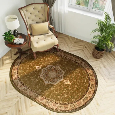 Produktbild von Teppich Oval Wohnzimmer Schlafzimmer Kurzflor Klassisch Design Grün Braun  200 x 300 cm