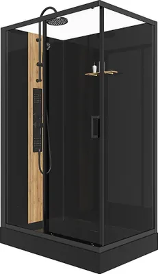 Produktbild von Rechteckige Duschkabine mit Hydromassage - Bambus - Beidseitige Installation - Schwarz matt - 120 x 80 x 225 cm - VITUNA