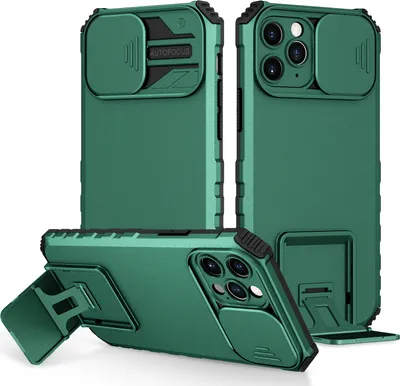 Immagine prodotto di Custodia per iPhone 11 Pro a doppio strato, robusta e con protezione militare, con kickstand e protezione scorrevole della fotocamera verde