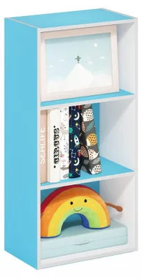 Bücherregal mit 3 Ebenen, offene Ablage, hellblau/weiß