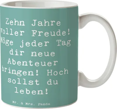 Produktbild von Mr. & Mrs. Panda Tasse Spruch 10. Geburtstag Freude - Meeresbrise - Geschenk, Keramiktasse, Geschenke für Kinder, Kaffeebecher, Happy Birthday, Geburtstagsgeschenk, mit