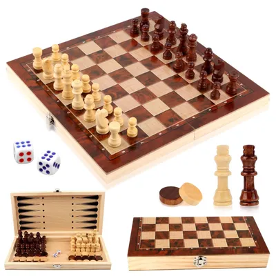 Image de Jeu d'échecs en bois 3-en-1, portable