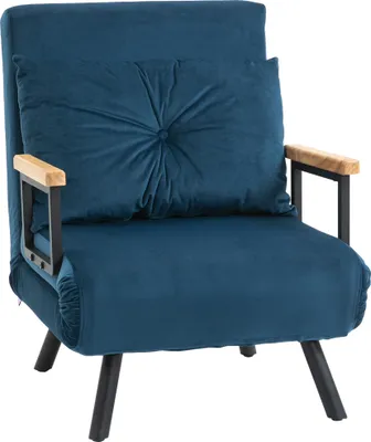 Zdjęcie produktu dla Fotel rozkładany HOMCOM 4 w 1 z funkcją spania, 183 x 63 cm, składany fotel rozkładany z 5-stopniową regulacją oparcia, poduszką lędźwiową i aksamitnym wykończeniem do salonu, niebieski