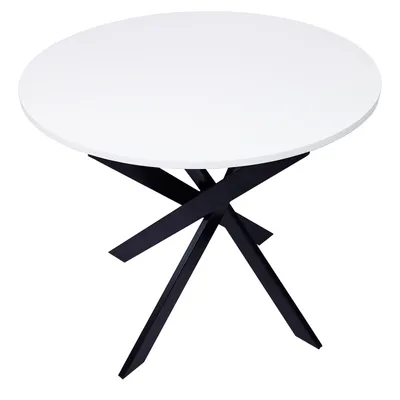 Immagine prodotto di ZEN Tavolo da pranzo rotondo, 90x90x77cm, Colore Bianco opaco, Gambe in metallo laccato Nero opaco