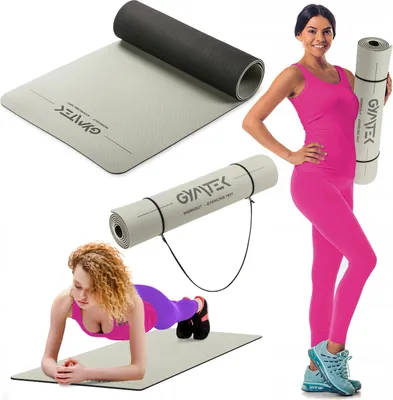 Produktbild von Gymtek Gymnastikmatte 1cm - 180x61cm - Trainingsmatte für Pilates, Yoga & Fitness - rutschfeste Yogamatte - Schwarz