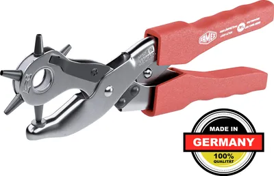 Produktbild von FAMEX 3519 Lochzange mit Hebelunterstützung ca. 70% Kraftersparnis - Revolverlochzange für Leder, Textilien, Kunststoff