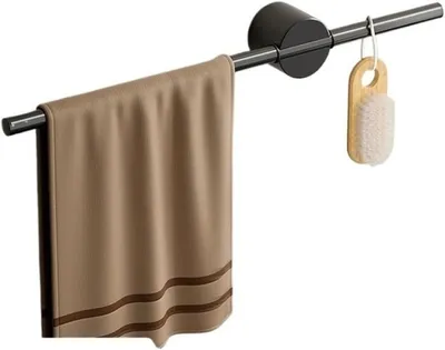 Image de Porte-serviettes pour salle de bain, sans perçage, en alliage d'aluminium, à une seule barre (noir, 50 cm)