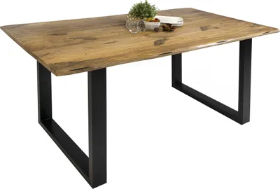 Produktbild von Esstisch Baumkante Massiv Mango naturfarben 180 x 90 schwarz U-Gestell Tiger