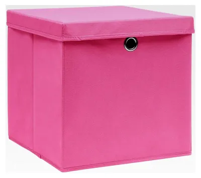 Produktbild von 4er Set Aufbewahrungsboxen mit Deckeln, zusammenklappbar, Spielkiste, Regalkorb, Faltkiste, Kinderbox, 28x28x28cm, Rosa