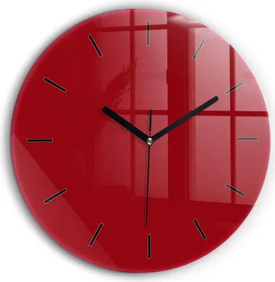 Produktbild von Wallfluent Wanduhr – Stilles Quarzuhrwerk - Uhr Dekoration Wohnzimmer Schlafzimmer Küche - Zifferblatt mit Striche - schwarze Zeiger - 30 cm - Rot