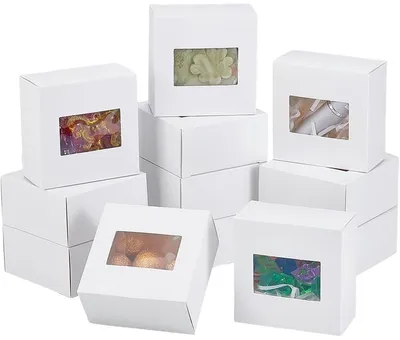 PH PandaHall 30 Stück Geschenkbox - Kartonverpackung mit Fenster für Geschenke - 8 x 8 cm