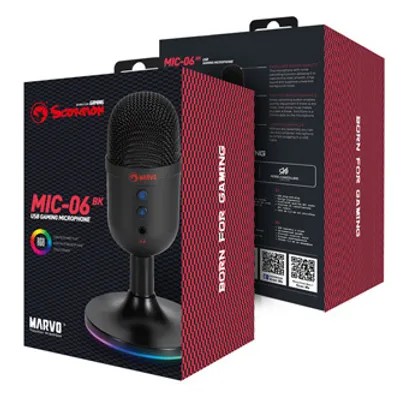 Produktbild von Marvo, Gaming-Mikrofon, MIC-06, schwarz, RGB-Hintergrundbeleuchtung, Kopfhörereingang