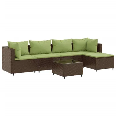 Produktbild von 6-tlg. Garten-Lounge-Set mit Kissen Braun Poly Rattan