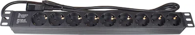Produktbild von 19" Steckdosenleiste, 1HE, Kaltgeräte-Stecker C14 an 9x Schutzkontakt-Buchse, Berührungsschutz, Kunststoffprofil, schwarz, Good Connections®