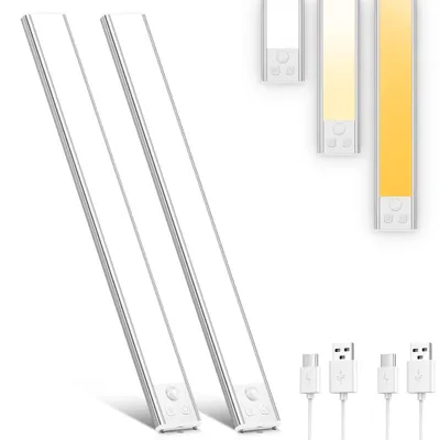 Produktbild von OUILA Led Schrankbeleuchtung mit Bewegungsmelder 41CM 3 Farben Dimmbar Unterbauleuchte Küche Led Leiste Batterie USB Wiederaufladbar Schranklicht für Küche, Badezimmer, Schlafzimmer 2 Stück