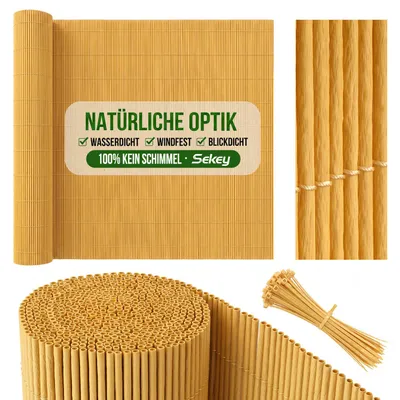 Produktbild von Sekey Balkon Sichtschutz Natürliche Optik Sichtschutzmatte Sichtschutzzaun 80x300cm, Bambusfarbe