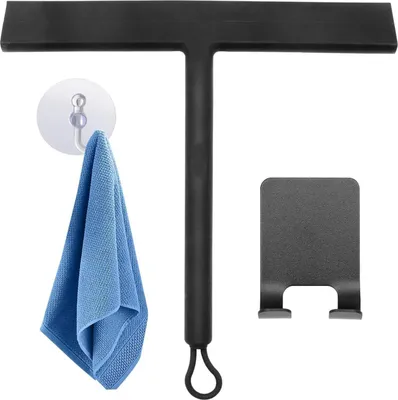 Image de Raclette de douche en silicone | Support sans percer | Antidérapant | Noir
