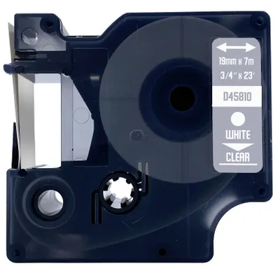 Produktbild von DULA Etikettenband - Kompatibel mit Dymo D1 45810 - 1 Stück - Weiß auf transparent - 19mm x 7m