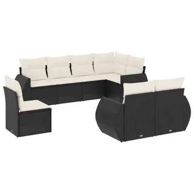 Image de vidaXL Ensemble de jardin canapé 8 pièces avec coussins noir poly rotin
