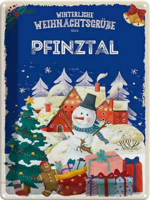 Produktbild von vianmo Blechschild 40x30 cm Weihnachtsgrüße PFINZTAL Abenteuer Reisen Urlaub Weihnachten