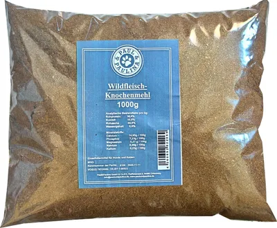 Produktbild von Paul & Paulina Wildfleischknochenmehl 1kg Knochenmehl vom Wild für Hunde und Katzen