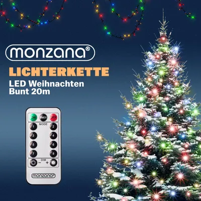 Image de MONZANA® Guirlande lumineuse 200 LED Multicolore avec télécommande minuteur décoration de Noël illumination éclairage