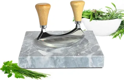 Produktbild von Kräuterbrett aus Marmor mit Wiegemesser 2,7kg Hackbrett Kräuterschneidebrett