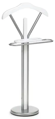 Produktbild von Herrendiener Stummer Damen Diener Kleiderbutler Kleiderständer mit Kleiderbügel, Hosenbügel, kleine Ablage in weiß/alufarben