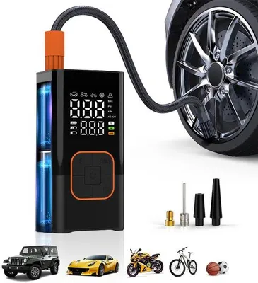 Produktbild von Portable Luftkompressor - Elektrische Luftzusatzpumpe mit doppeltem digitalen LCD-Display, 150 PSI tragbarer Minikompressor mit Manometer, elektrische Fahrradpumpe mit LED-Licht für Auto, Motor, Fahrrad, Ball.