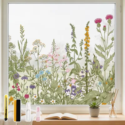 Produktbild von Raumfolie bunte Blumenwiese transparent, 60 x 200 cm, Fensterfolie für die Dekoration