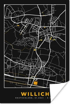 Produktbild von MuchoWow® Poster Stadtplan - Karte - Willich - Gold - Deutschland - Karte 120x180 cm - Kunstposter