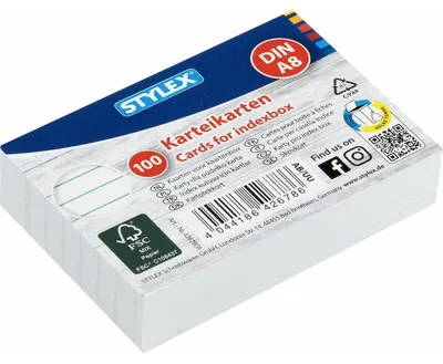 Produktbild von Stylex Karteikarte liniert A8 - 1 Packung (100 Stk.)