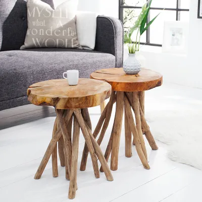 Produktbild von riess-ambiente Exklusiver Beistelltisch ROOT 30cm natur Teak Massivholz Hocker Wurzelholz rund Couchtisch Tisch