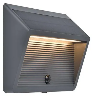 Zdjęcie produktu dla Kinkiet solarny LED z czujnikiem ruchu LINKO szary i odcienie szarości 11,5W Ciepła biel 900lm tworzywo sztuczne wym:16,1x18,5x6,2cm IP54 Lutec