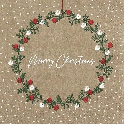 Produktbild von 20 Servietten A Christmas Wish - Merry Christmas im Weihnachtskranz 33x33cm