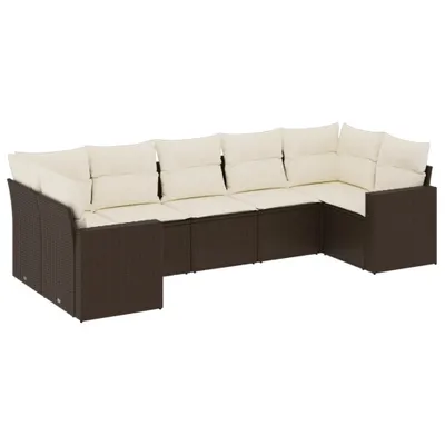 Image de vidaXL Ensemble de salon de jardin 7 pièces avec coussins Marron Poly rotin
