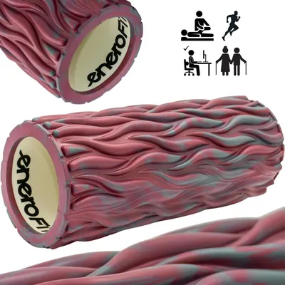 Zdjęcie produktu dla Wałek do masażu powięzi Enero Fit 14×33 cm - wałek do masażu i punktów spustowych z falistą strukturą, antypoślizgowy, EVA/PVC, udźwig do 100 kg, kompaktowy do domu i studia - szary/bordowy