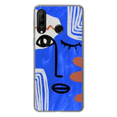 Produktbild von MuchoWow® Handyhülle Schutzhülle Hülle für Huawei P30 Lite Gesicht - Blau - Abstrakt Silikon Softcase Handy Hülle - Handyhülle