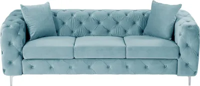 Produktbild von Chesterfield 3-Sitzer Sofa aus hellblauem Velours - EDWINA