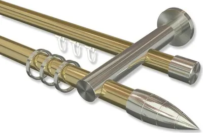Produktbild von Interdeco Rundrohr-Innenlaufstange, Gardinenstange (Kombination) Messing-Optik / Edelstahl-Optik Modell Platon Samanto, 20 mm Ø 2-läufig, 320 cm (geteilt)