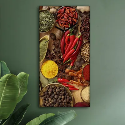 Produktbild von Wohnzimmer Leinwand Uhr Geräuschlos Küche 30x60 Gewürze, Gemüse, Motive, schwarze Zeiger