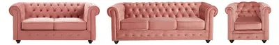 Produktbild von 3-Sitzer und 2-Sitzer Sofas und Sessel in pastellrosa Velours CHESTERFIELD